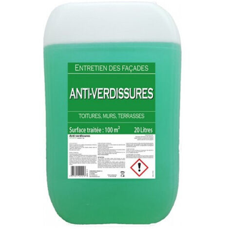 Antimousse 20L pour toiture et murs – Action curative contre mousses et lichens – Prêt à l'emploi – Surface traitée 25m² – Phebus