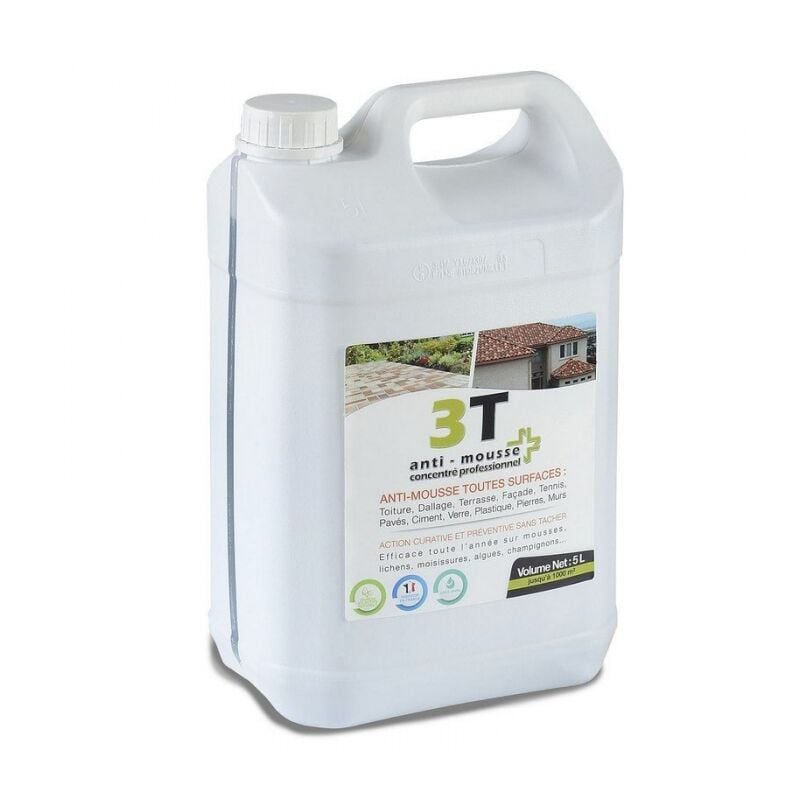 Antimousse concentré 3T 5 litres à diluer pour 1000 m² de traitement toit toiture mur et sol