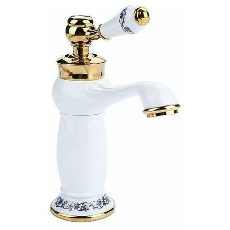 Antique bleu blanc céramique laiton évier robinet Long cou Vintage évier robinet cuisine robinet eau froide/chaude robinet blanc