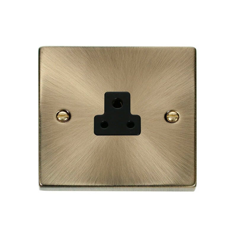 Antique Brass 1 Gang 2A Round Pin Socket - Black Trim Se Home