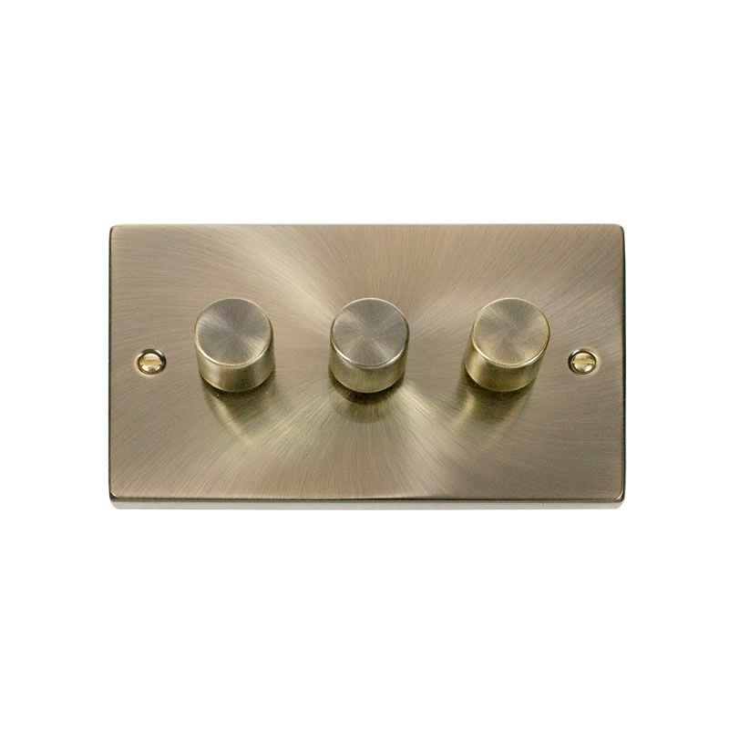 Se Home - Antique Brass 3 Gang 2 Way led 100W Trailing Edge Dimmer Light Switch