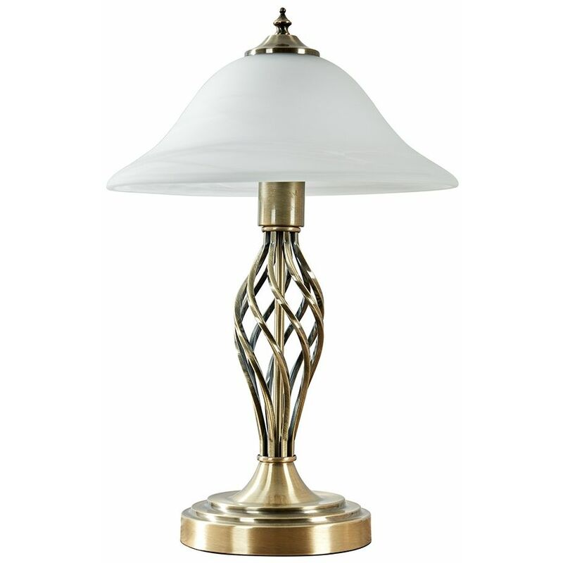 Traditional Table Lamps Barley Twist Bedside Lights With Glass Shade - Antique Brass