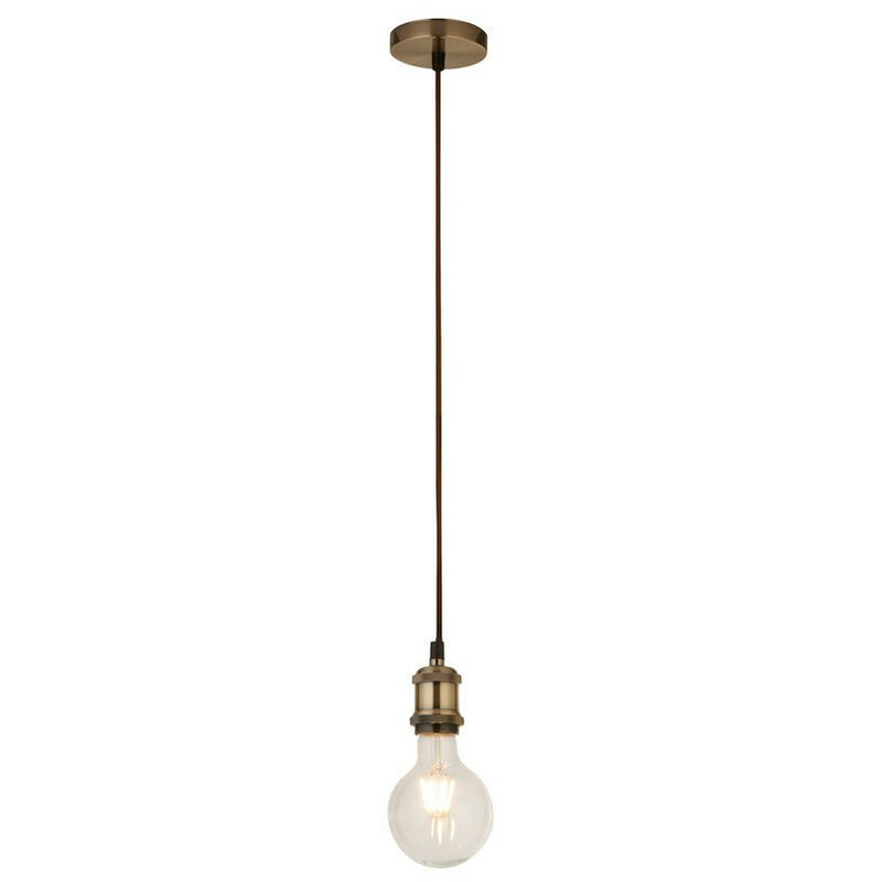 Searchlight - Antique Brass 1 Light Cable Suspension With 1.5Mtr Brown Textile Cable