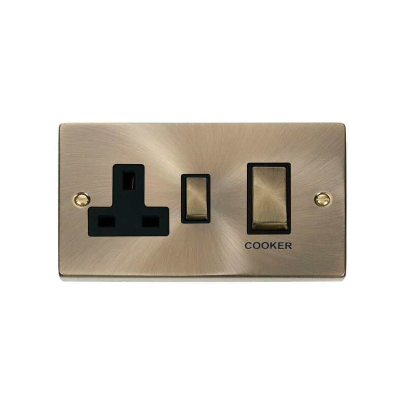 Se Home - Antique Brass Cooker Control Ingot 45A With 13A Switched Plug Socket - Black Trim