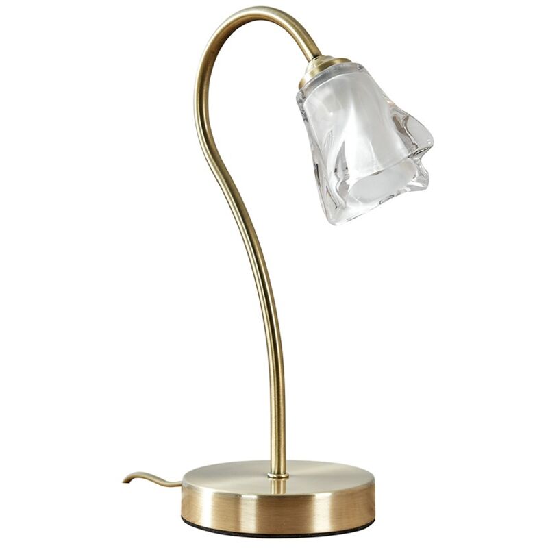 Antique Brass Decorative Glass Swan Neck Touch Bedside Table Lamp