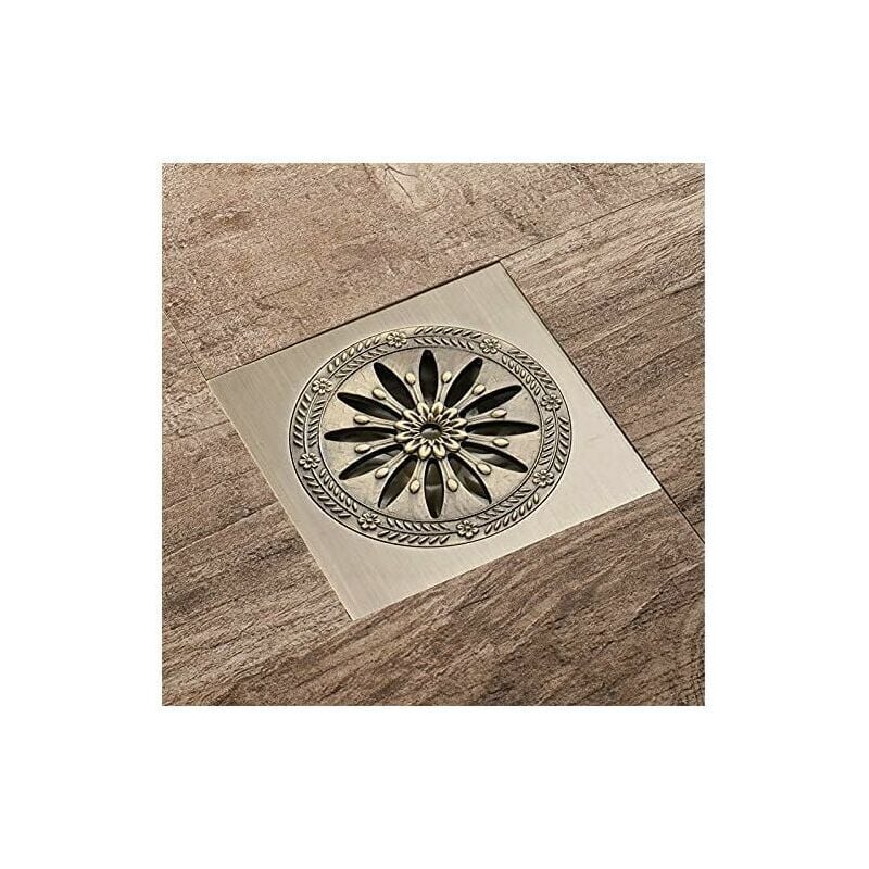 Serbia - Antique Brass Drain de douche en laiton, Carré Siphon de Sol Anti-odeur Grille Douche pour Salle de Bain Grand Calibre 10 x 10 cm,