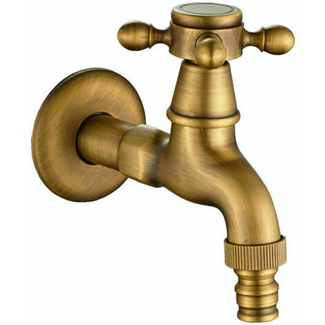 Antique brass faucet, decorative garden outdoor mixer tap European vintage single wall washing machine