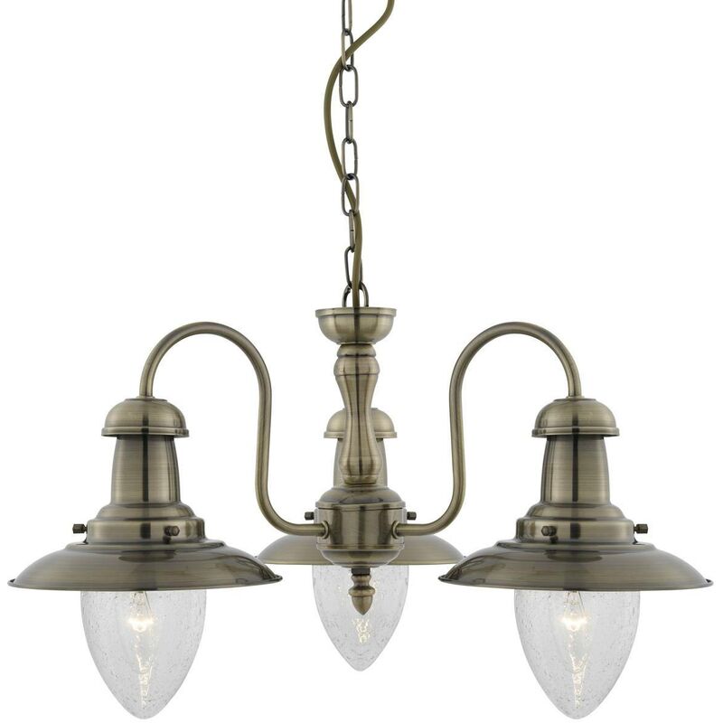 Searchlight Lighting - Searchlight Fisherman - 3 Light Multi Arm Ceiling Pendant Antique Brass, Seeded Glass, E27