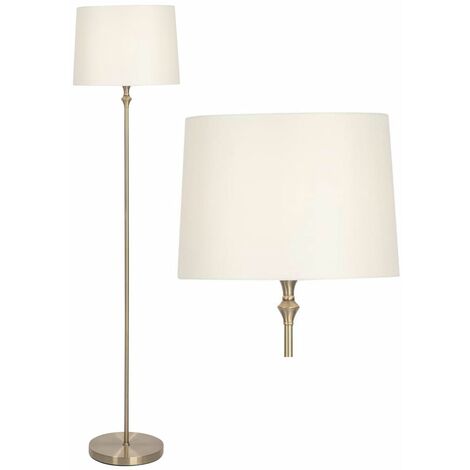 FIRST CHOICE LIGHTING Antique Brass Floor Lamp with Cream Shade