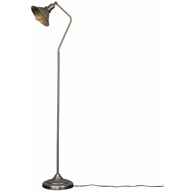 Corinthia Industrial Angled Floor Lamp - Pewter - Including LED Bulb