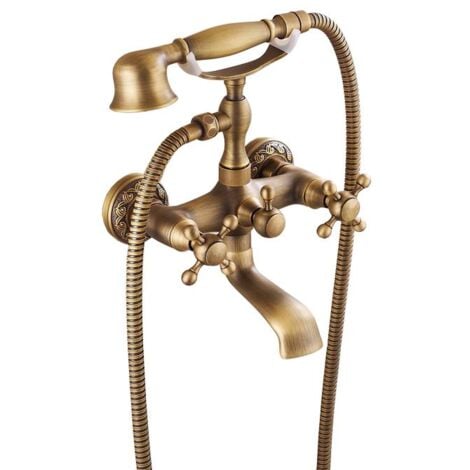 Antique Brass Retro Brushed Bathroom Bath Filler Mixer Tap Wall Mounted