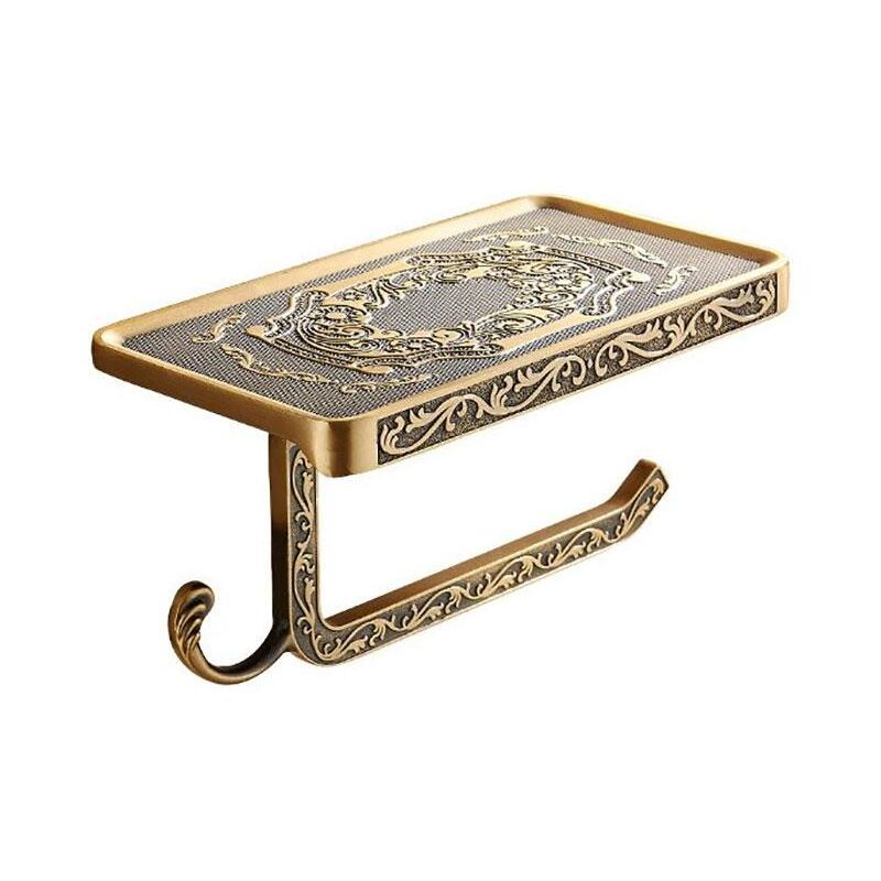 Antique Brass Toilet Roll Holder with Phone Shelf Wall Mounted High Quality