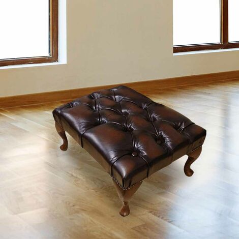 Antique Brown Chesterfield Queen Anne footstool | DesignerSofas4U