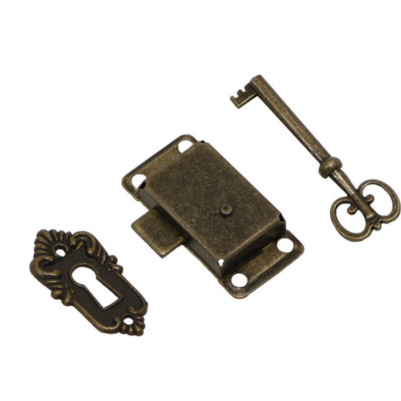 Antique Cabinet Door Lock (Cyan Color), Antique Lock Set - Decorative Lock with Keys and Screws - For Mailboxes, Lockers, Cabinets, Toolboxes