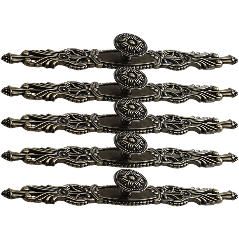 Antique drawer knobs, set of 5, metal, vintage, for dressers