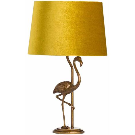 Antique Gold Flamingo Lamp With Mustard Velvet Shade