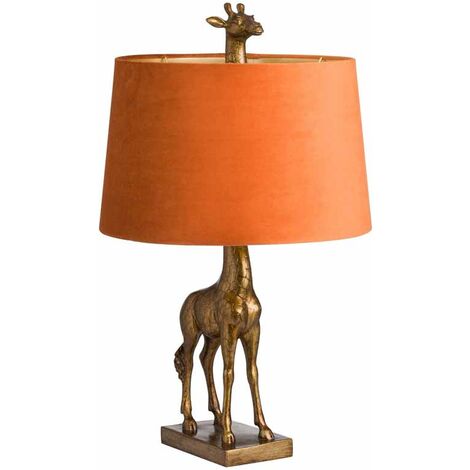 Antique Gold Giraffe Lamp With Burnt Orange Velvet Shade