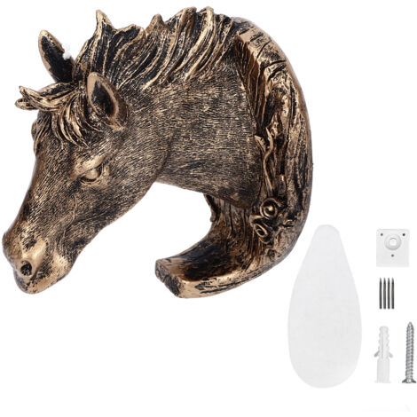 Antique Gold Horse Head Wall Hanger Resin Animal Horse Head Clothes Coat Hook for Living Room Bathroom Kitchen Decoration
