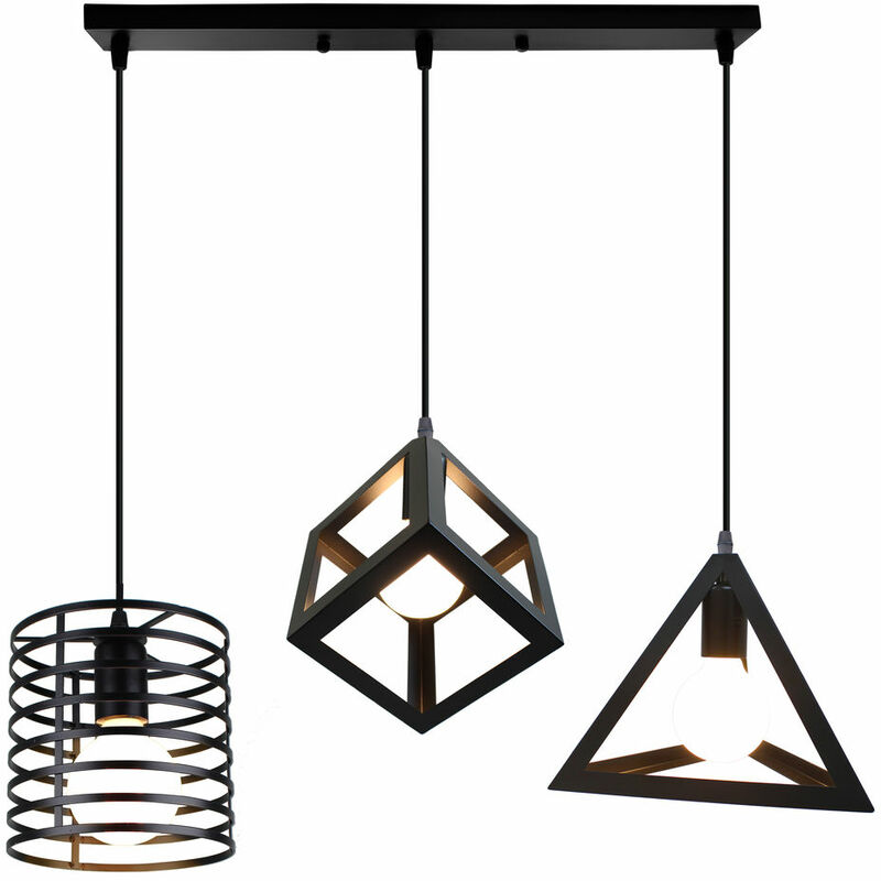 Antique Industrial Pendant Light 3 Heads Creative Metal Ceiling Light DIY Adjustable Chandelier Black for Bedroom Loft Bar Kitchen Cafe