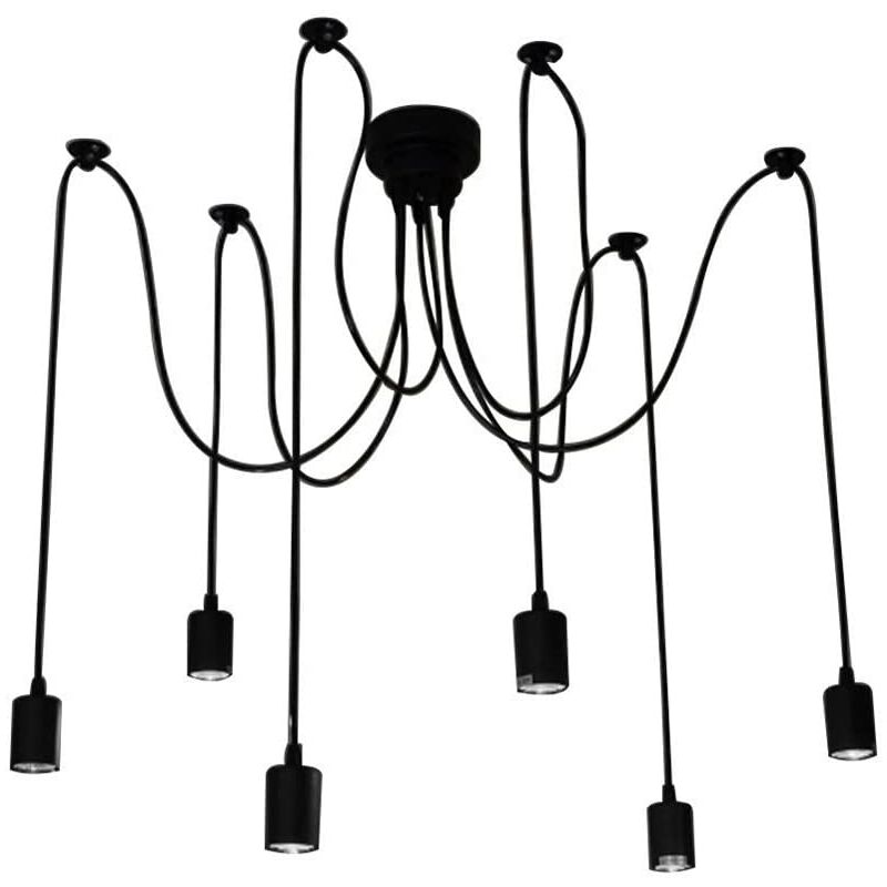 Antique industrial pendant light, modern creative adjustable DIY decorative hanging lamp bedroom living room (6 lamp holders) - Black
