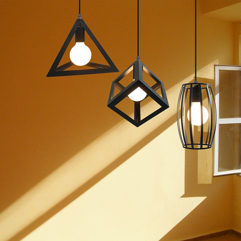 Antique Pendant Light 3 Lights Creative Geometric Shape Vintage Hanging Lamp Industrial Pendant Lamp Black Retro Ceiling Lamp for Cafe Bar