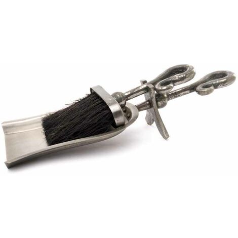 Antique Pewter Crook Handled Hearth Tidy - Metal - L13 x W37 x H9 cm - Antique Silver