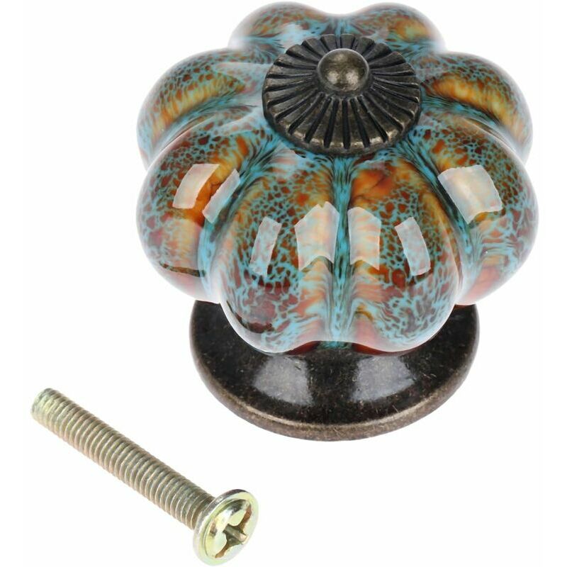 Antique Pumpkin Ceramic Door Knob for Cabinets, Cabinets, Dresser, Drawers, Kitchen Furniture, Pull Handles (10pcs, Blue)