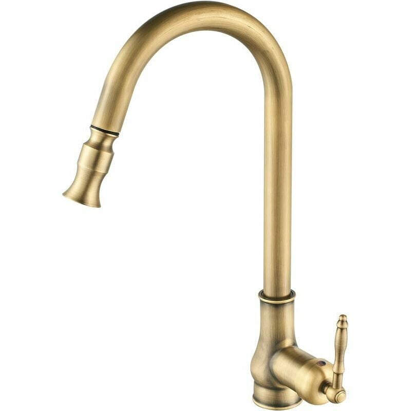 Sunxury - Antique Robinet de cuisine Laiton ,Retro Mitigeur en laiton,Antique robinet extractible,Robinet cuisine douchette, Mitigeur Cuisine