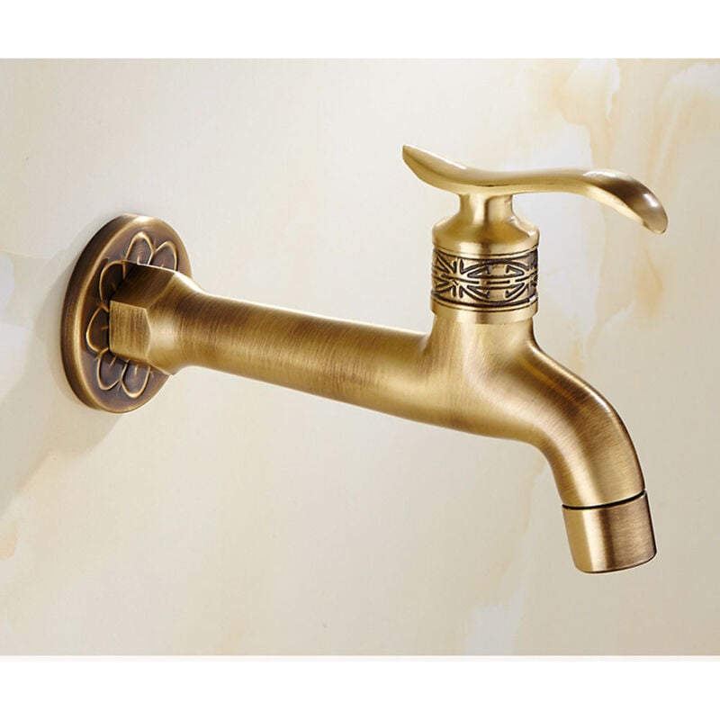Antique Robinet en Laiton Poignée Lessive Salle De Bains Montage Mural Lave-Linge Robinet Extérieur Jardin Tuyau Simple Robinet Froid