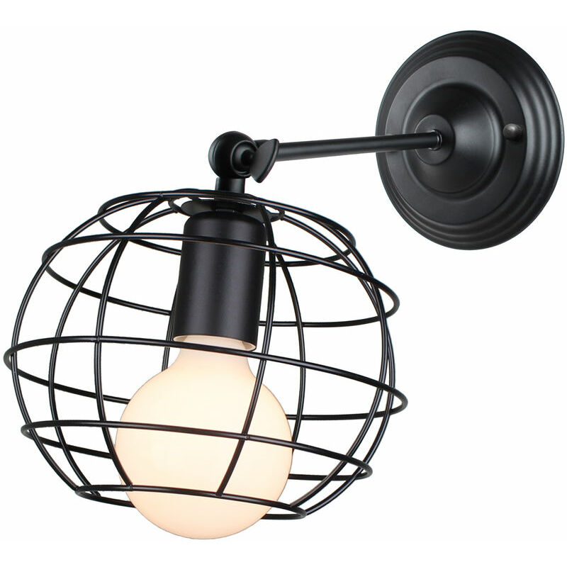 Antique Round Wall Light Metal Cage Wall Lamp Retro Chandelier Metal Iron Wall Sconce Black for Bedroom Cafe Bar Office
