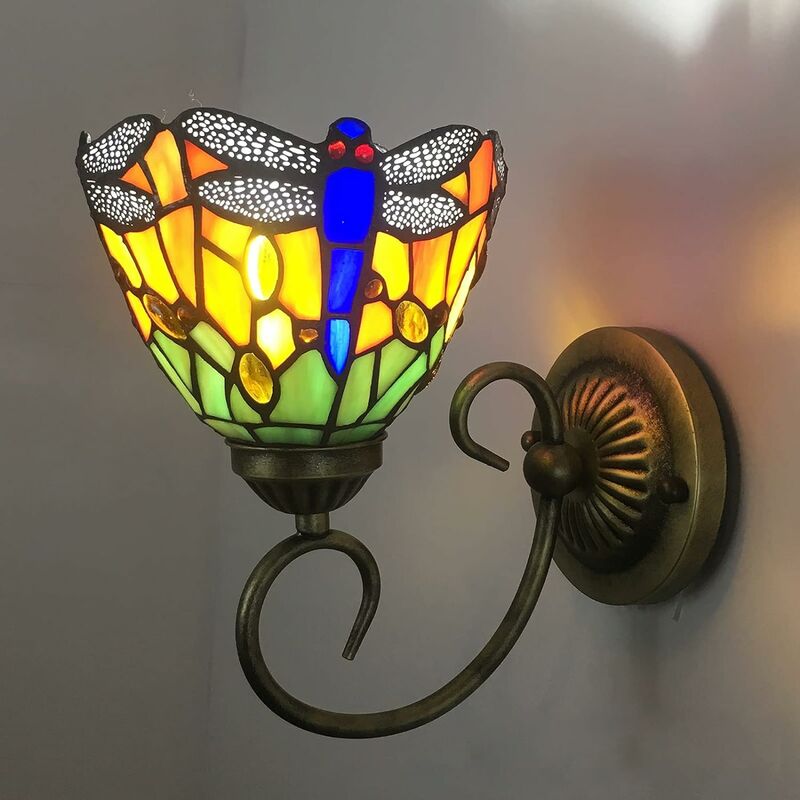 Gojoy - Antique Tiffany applique murale intérieur applique vitrail abat-jour libellule applique murale led lampes en verre 60W 220V pour estaurant