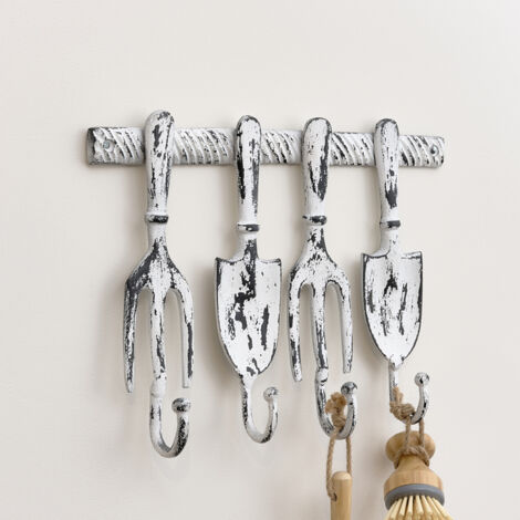 MELODYMAISON Antique White Fork & Spade Wall Mounted Hooks