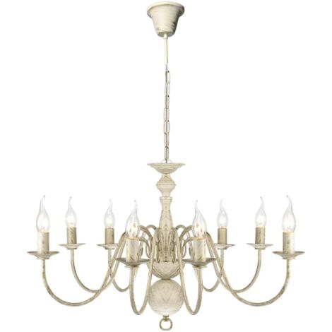 Antique White Metal Chandelier 8 x E14 Bulbs