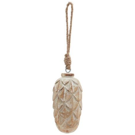 Antique White Wash Pine Cone Bauble - Wood - L6 x W6 x H13 cm - Brown