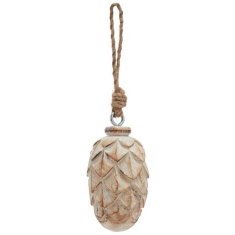 Antique White Wash Small Pine Cone Bauble - Wood - L6 x W6 x H10 cm - Brown