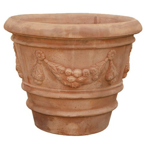 Antiqued scalloped Tuscan terracotta basin 68X49 CM diameter Made in Italy