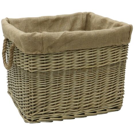 Antiques Wash Canvas Lined Rectangle Log Basket with Rope Handles