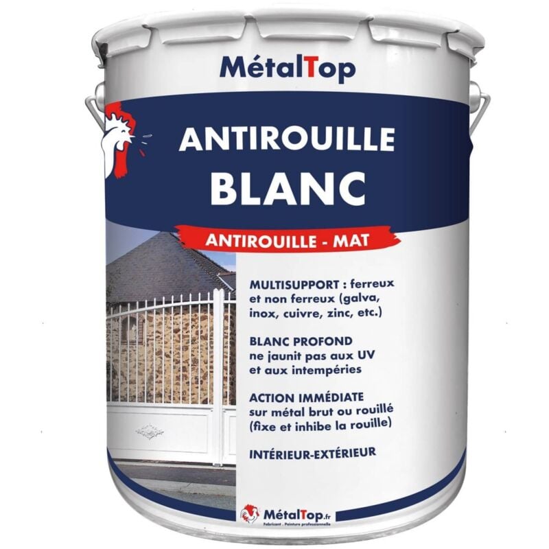 Metaltop - Antirouille Blanc - Pot 5 l - 9010 - Blanc pur