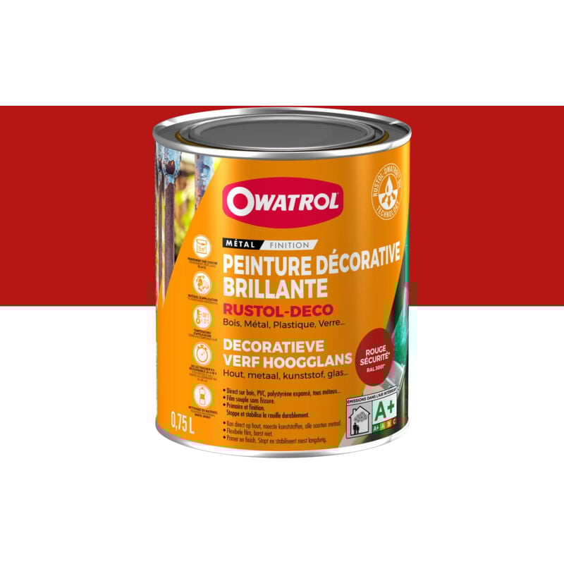 Durieu - Peinture antirouille décorative Owatrol rustol deco brillant Rouge sécurité (ral 3001) 0.75 litre