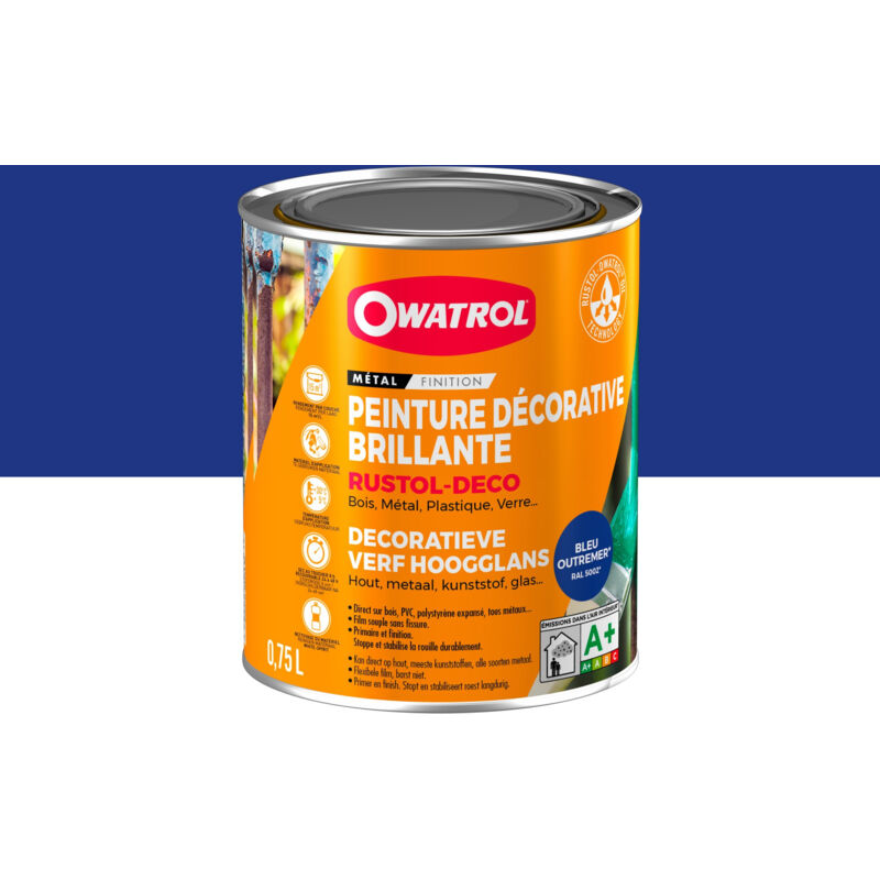 Durieu - Peinture décorative antirouille Rustol Deco ral 5002 Bleu outremer brillant 0,75L owatrol