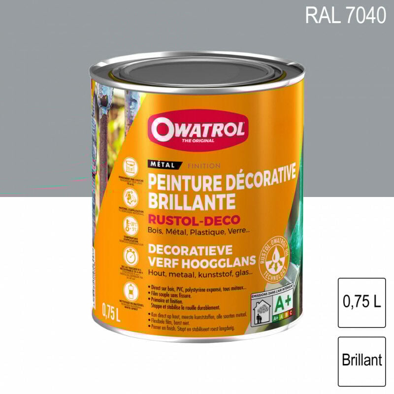 Durieu - Peinture décorative antirouille Rustol Deco ral 7040 Gris fenêtre brillant 0,75L owatrol