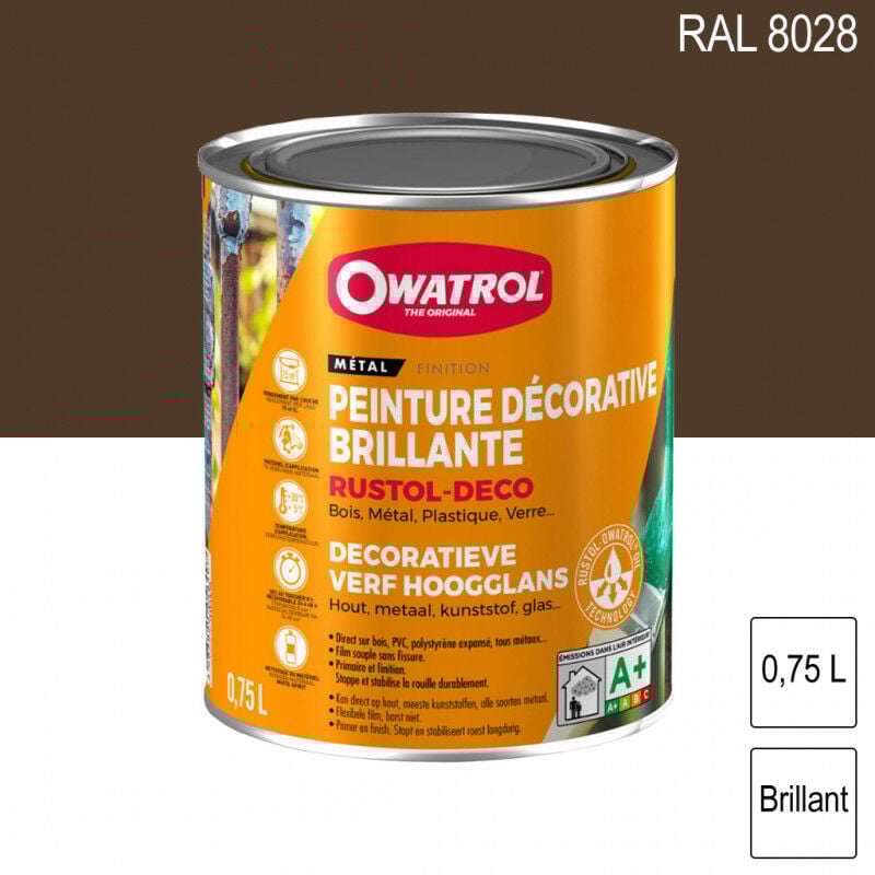 Durieu - Peinture décorative antirouille Rustol Deco ral 8028 Brun terre brillant 0,75L owatrol