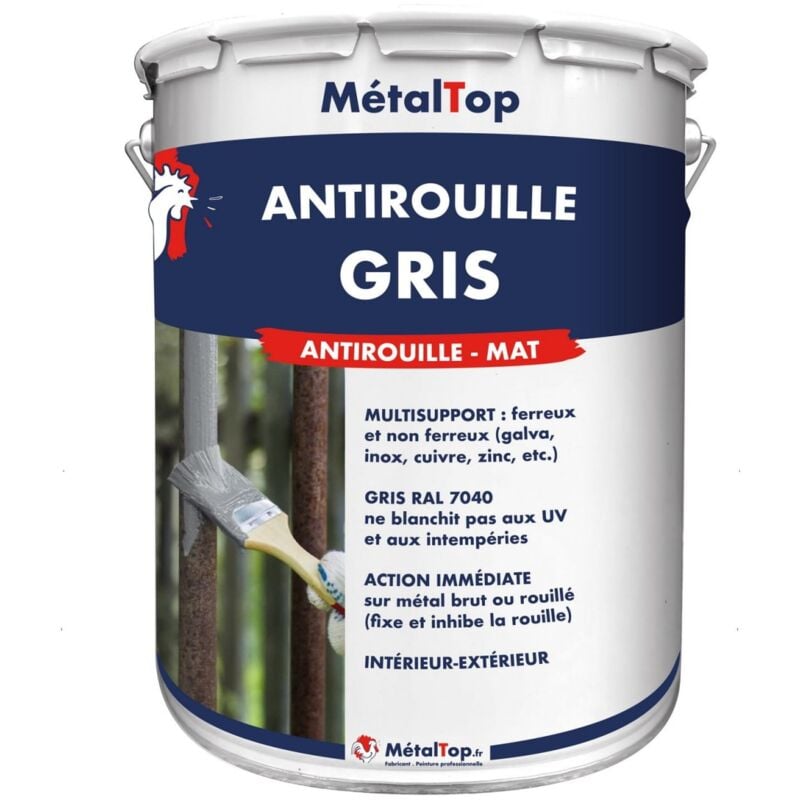 Metaltop - Antirouille Gris - Pot 1 l - 7040 - Gris fenêtre