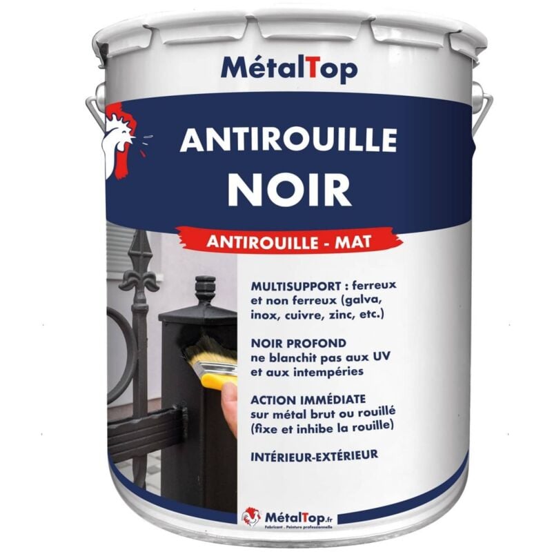 Metaltop - Antirouille Noir - Pot 1 l - 9017 - Noir signalisation