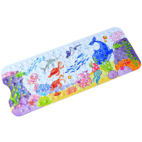 Antirutsch-Badematte 100x40cm (Blauwal), Duschmatte mit Cartoon-Meeresmotiven für Kinder und Babys