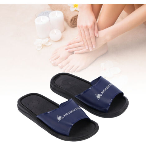 Antistatische PVC-Sandalen [Antistatisch] Atmungsaktive, geruchsneutrale Freizeitschuhe für Beruf und Arbeit, Schwarz/Blau, rutschfest, abriebfest, hochwertiges Material, leicht, ideal für Elektronikl