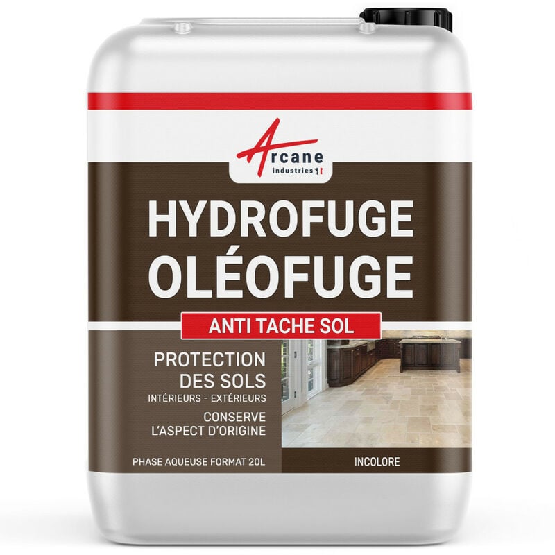 Arcane Industries - Anti-tache sol - traitement hydrofuge pour le sol - carrelage extérieur / intérieur : terre cuite,travertin , graisse... - 20 l