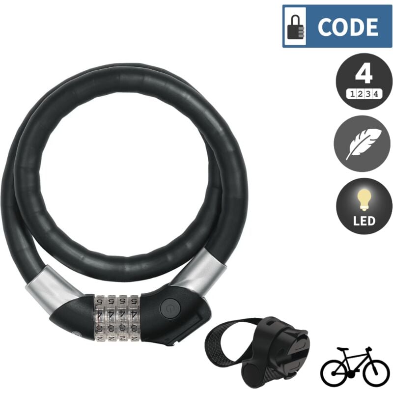 Abus - Antivol velo a code lumineux Raydo Pro 1460/85 + support