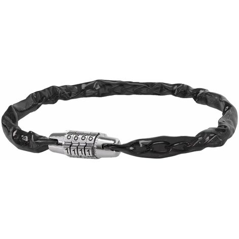 Antivol 4 chiffres 500mm vélo VTT noir transparent chaine acier tête chromé protection plastique