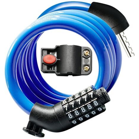 Antivol à combinaison, câble antivol portable en acier, antivol de vélo, convient aux VTT et aux vélos électriques, bleu.
